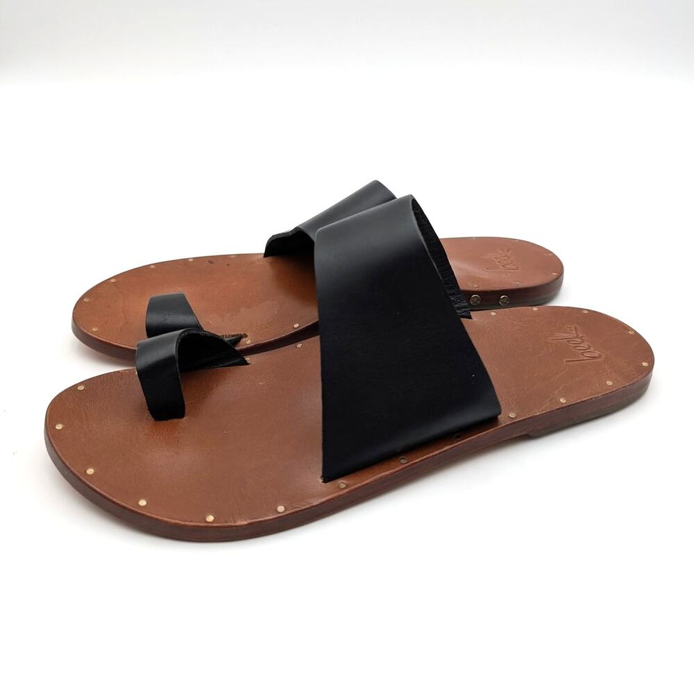 Beek Finch Leather Toe Ring Flats Sandals Open Toe Women's Black Size US9 EU39.5